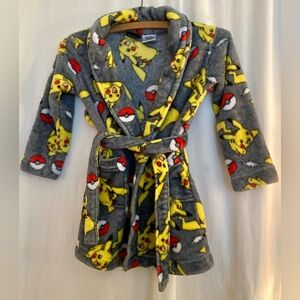 Pokemon Kids Pikachu Fleece Robe Shawl Collar Size 4/5 (Boy)
